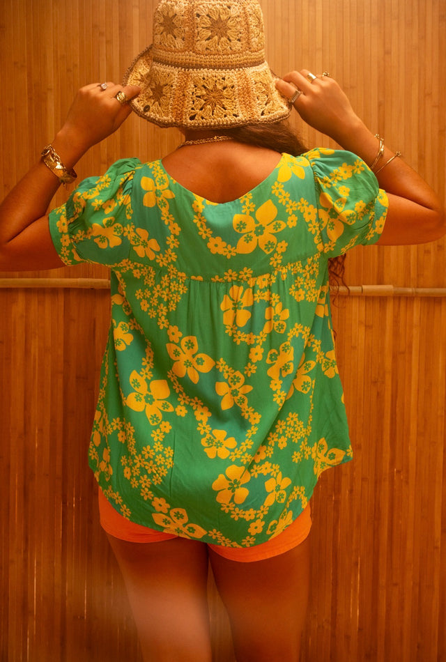 Emma Top in Teal & Yellow Lei Pareu