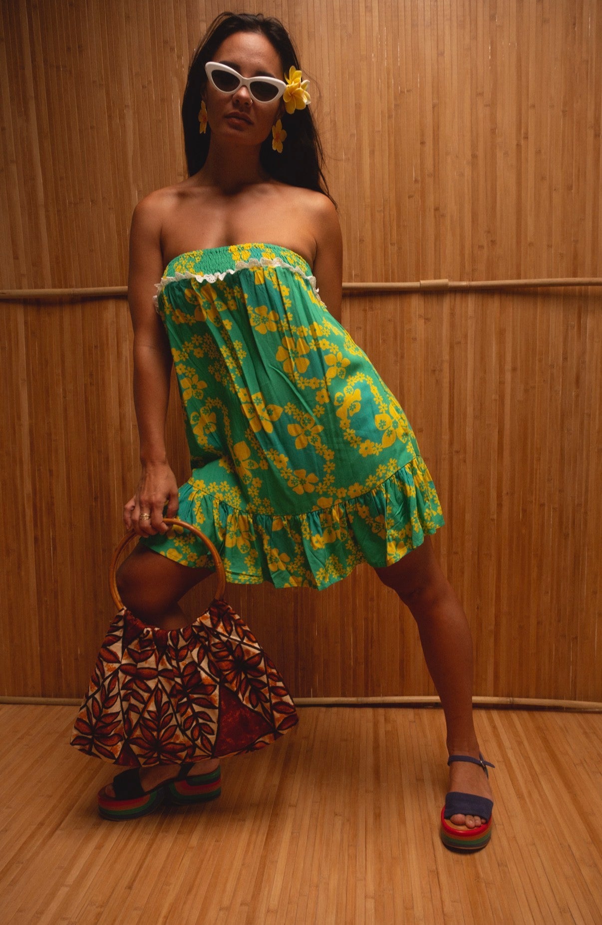 Mahina Dress in Green Lei Pareu