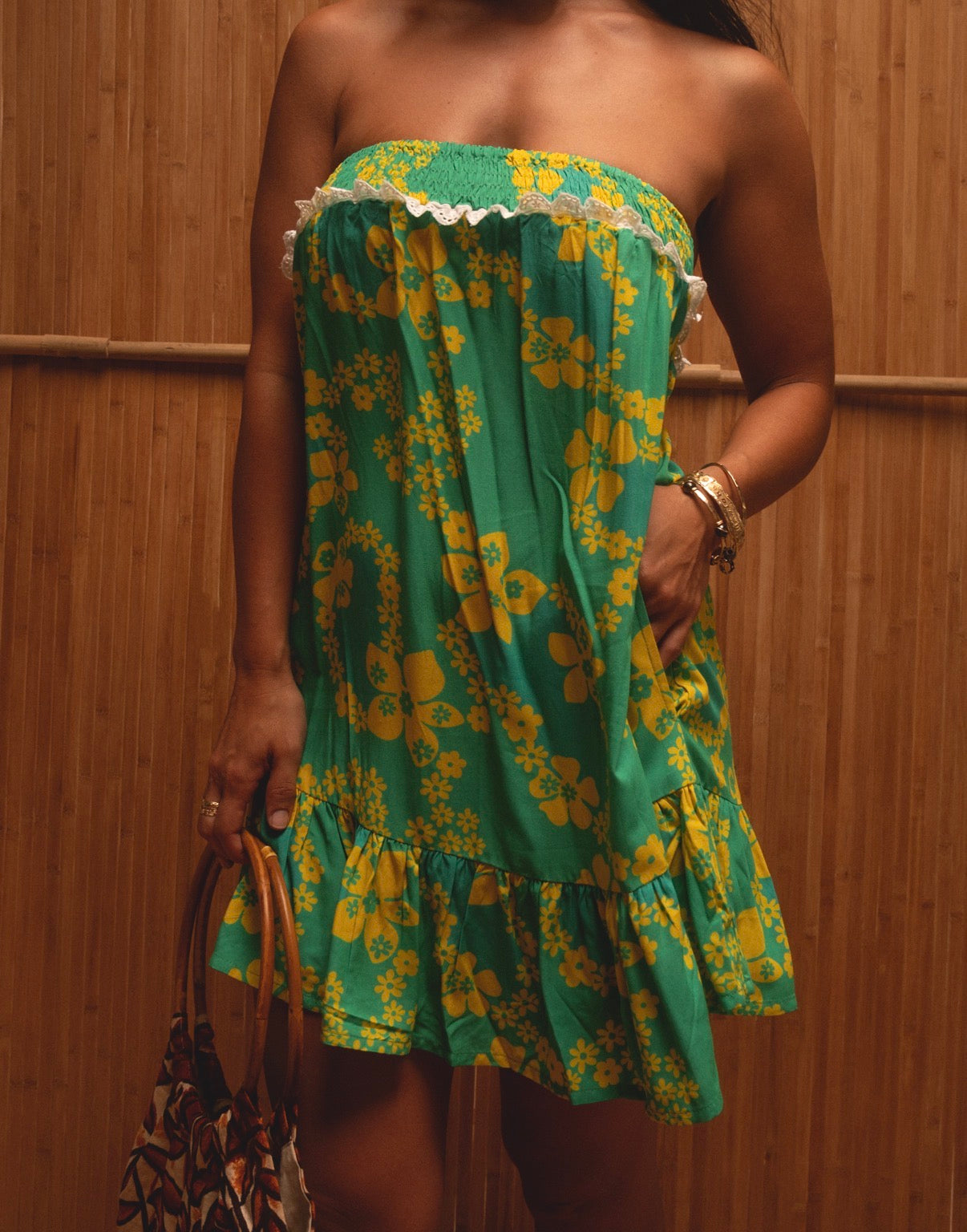 Mahina Dress in Green Lei Pareu