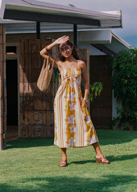 Lydia Dress in Teal & Yellow Lei Pareu