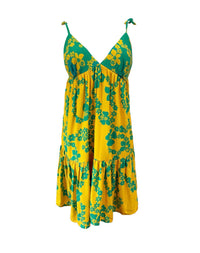 Paulette Dress in Teal & Yellow Lei Pareu