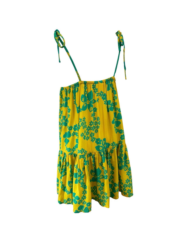 Paulette Dress in Teal & Yellow Lei Pareu