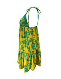 Paulette Dress in Teal & Yellow Lei Pareu