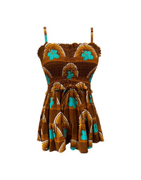 Lydia Top in Teal Hibiscus Sunset