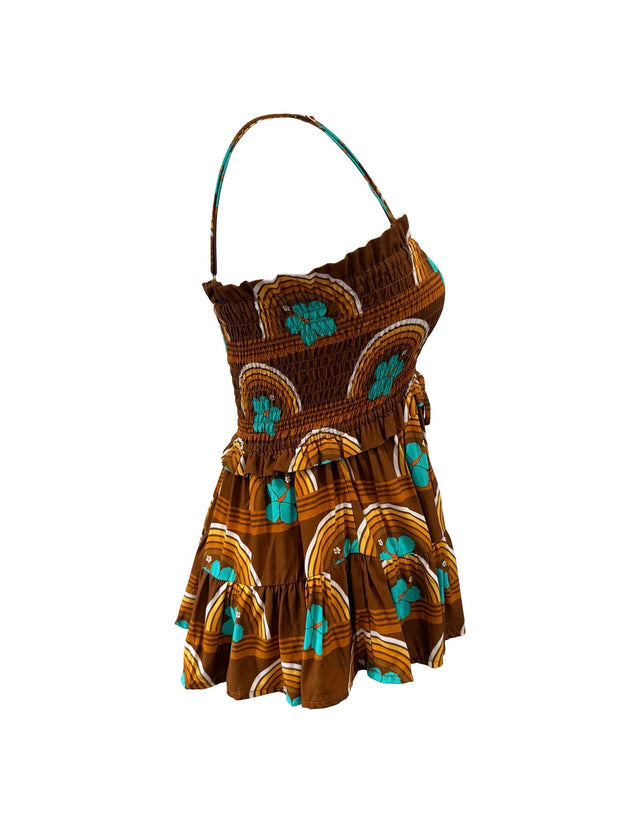 Lydia Top in Teal Hibiscus Sunset