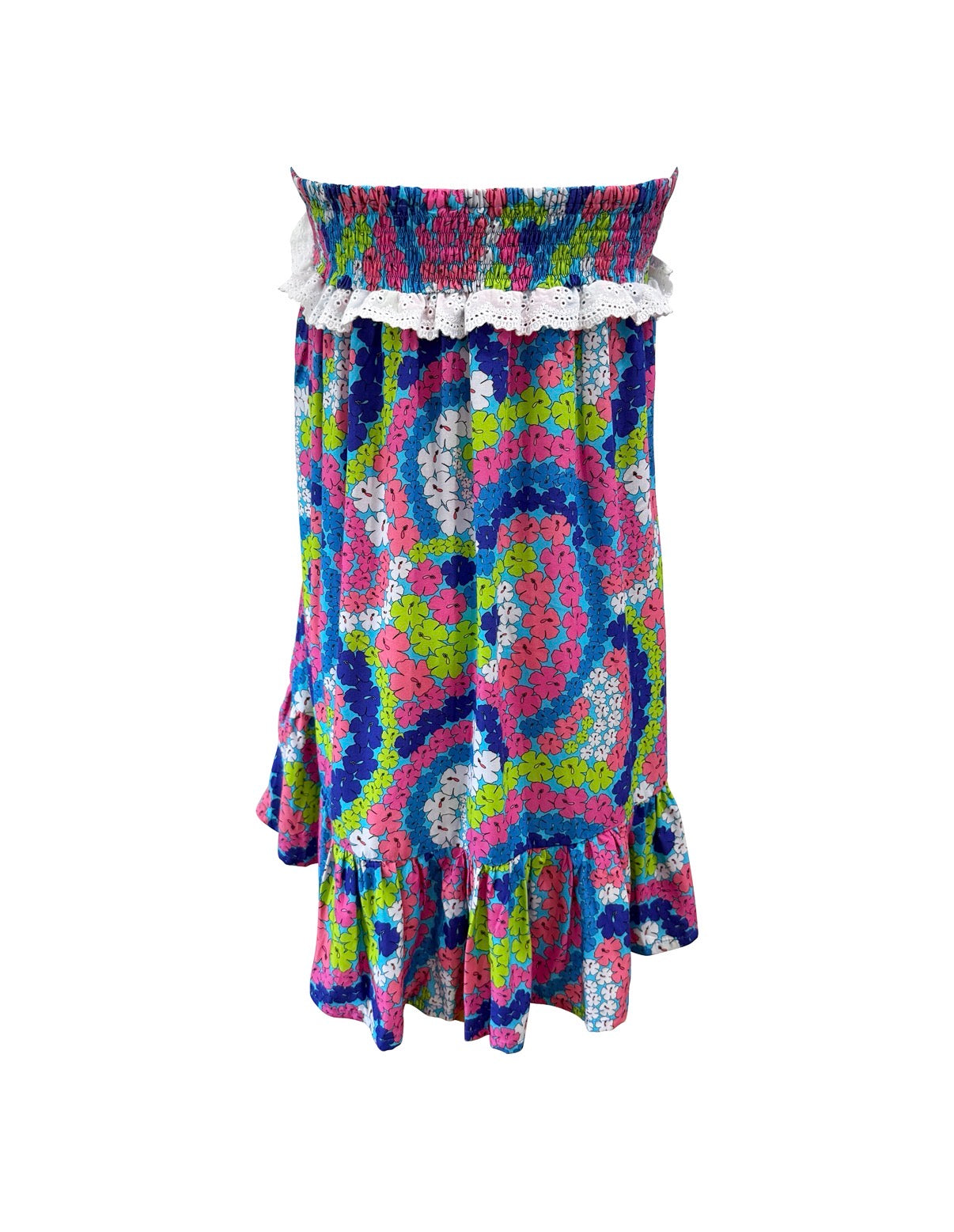 Mahina Dress in Blue Hibiscus Rainbows
