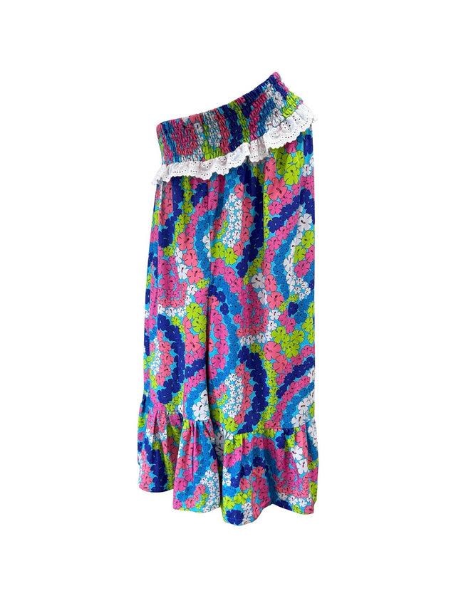 Mahina Dress in Blue Hibiscus Rainbows