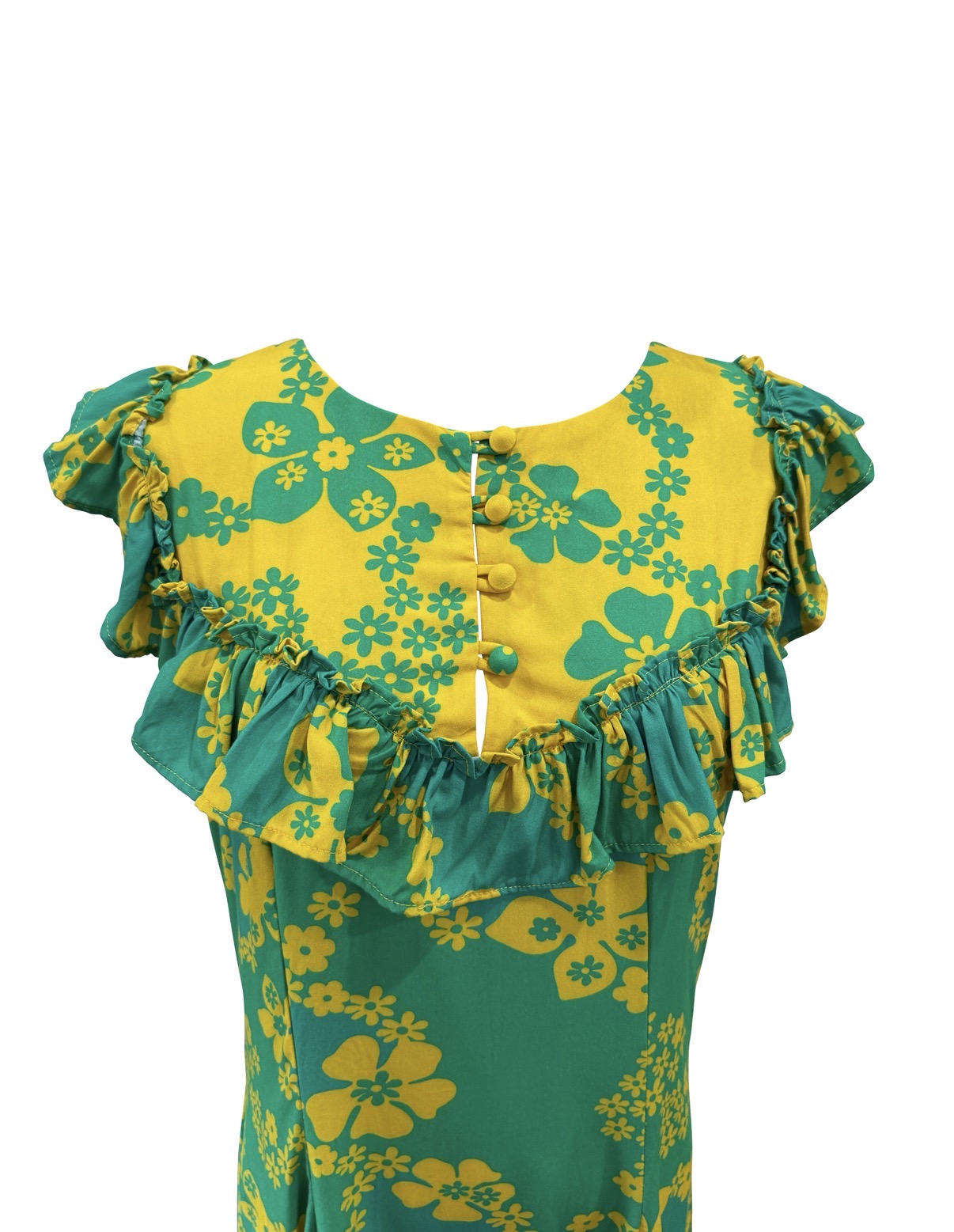 Ruth Dress in Teal & Yellow Lei Pareu