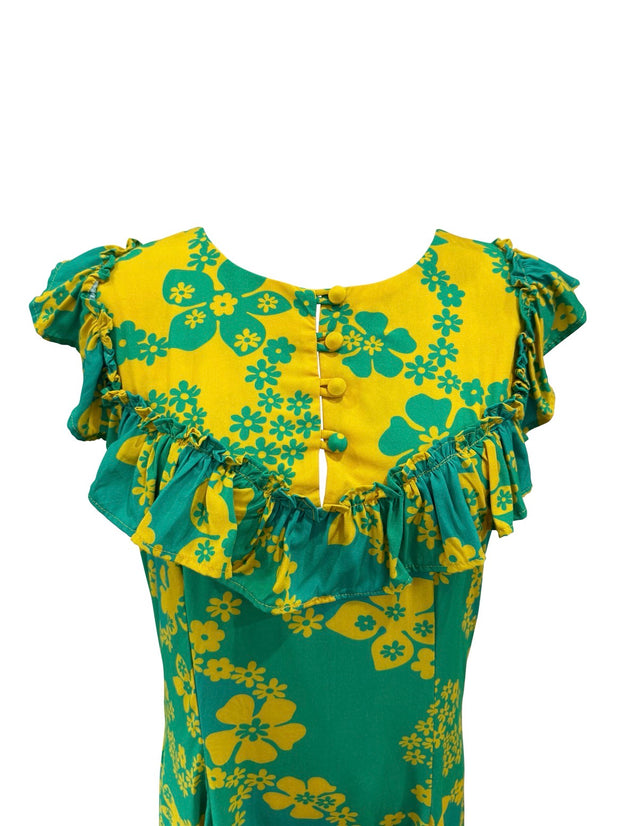 Ruth Dress in Teal & Yellow Lei Pareu