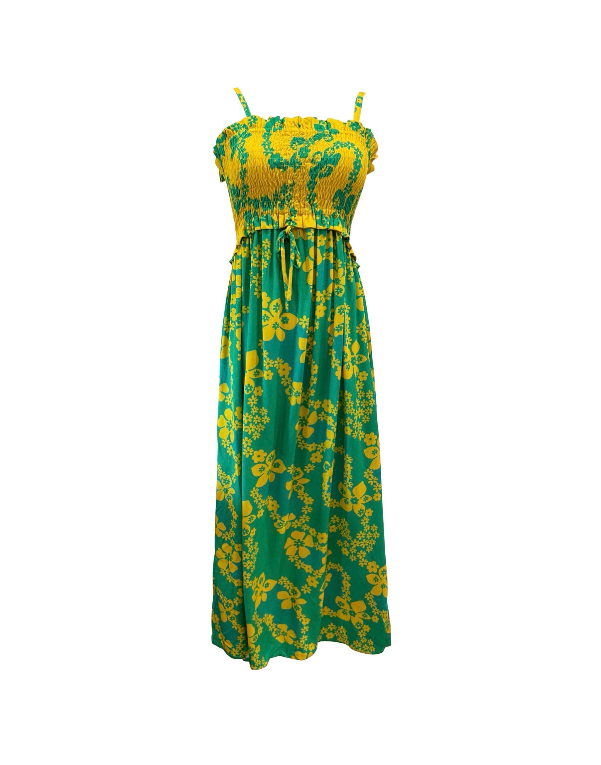 Lydia Dress in Teal & Yellow Lei Pareu