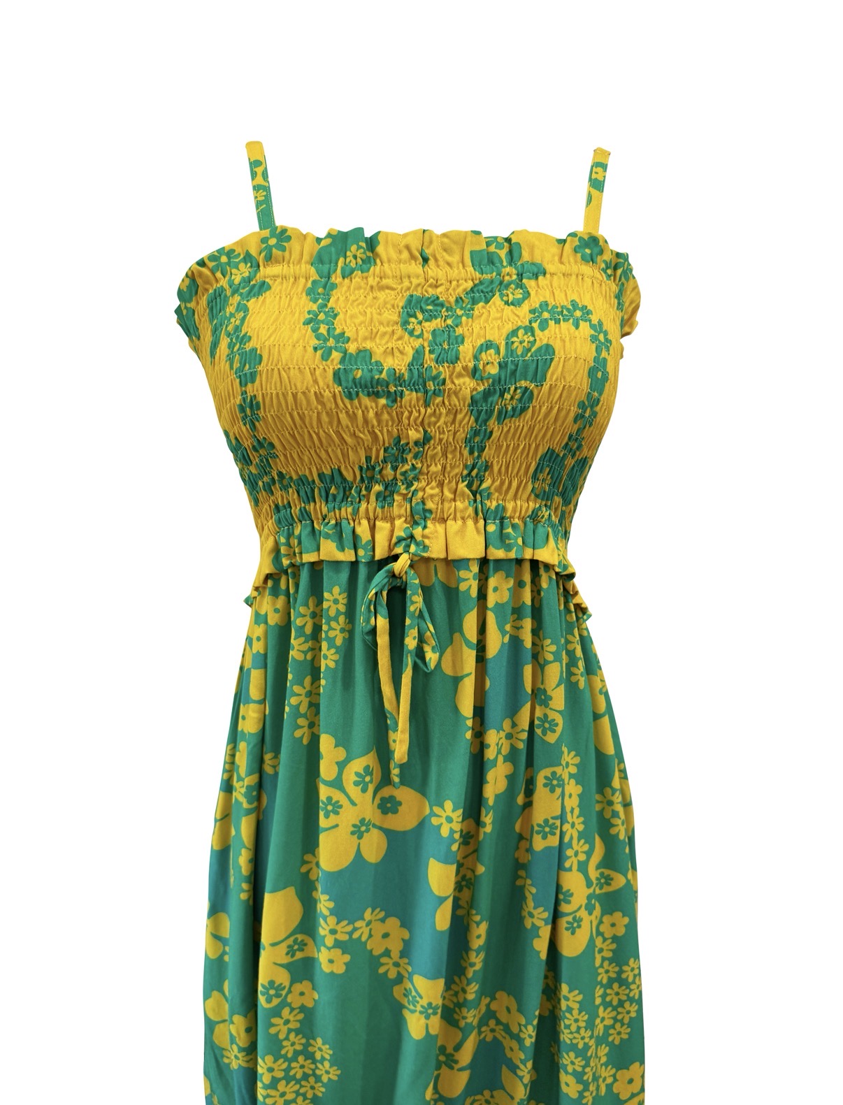 Lydia Dress in Teal & Yellow Lei Pareu