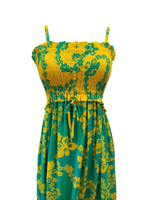 Lydia Dress in Teal & Yellow Lei Pareu