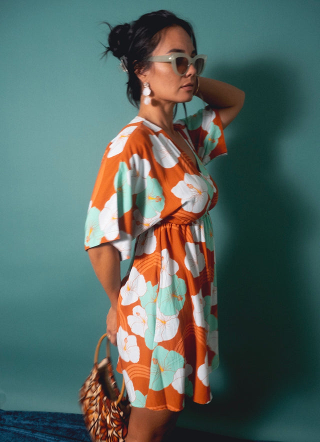 Mini Alice Dress in Mint Chocolate Hibiscus