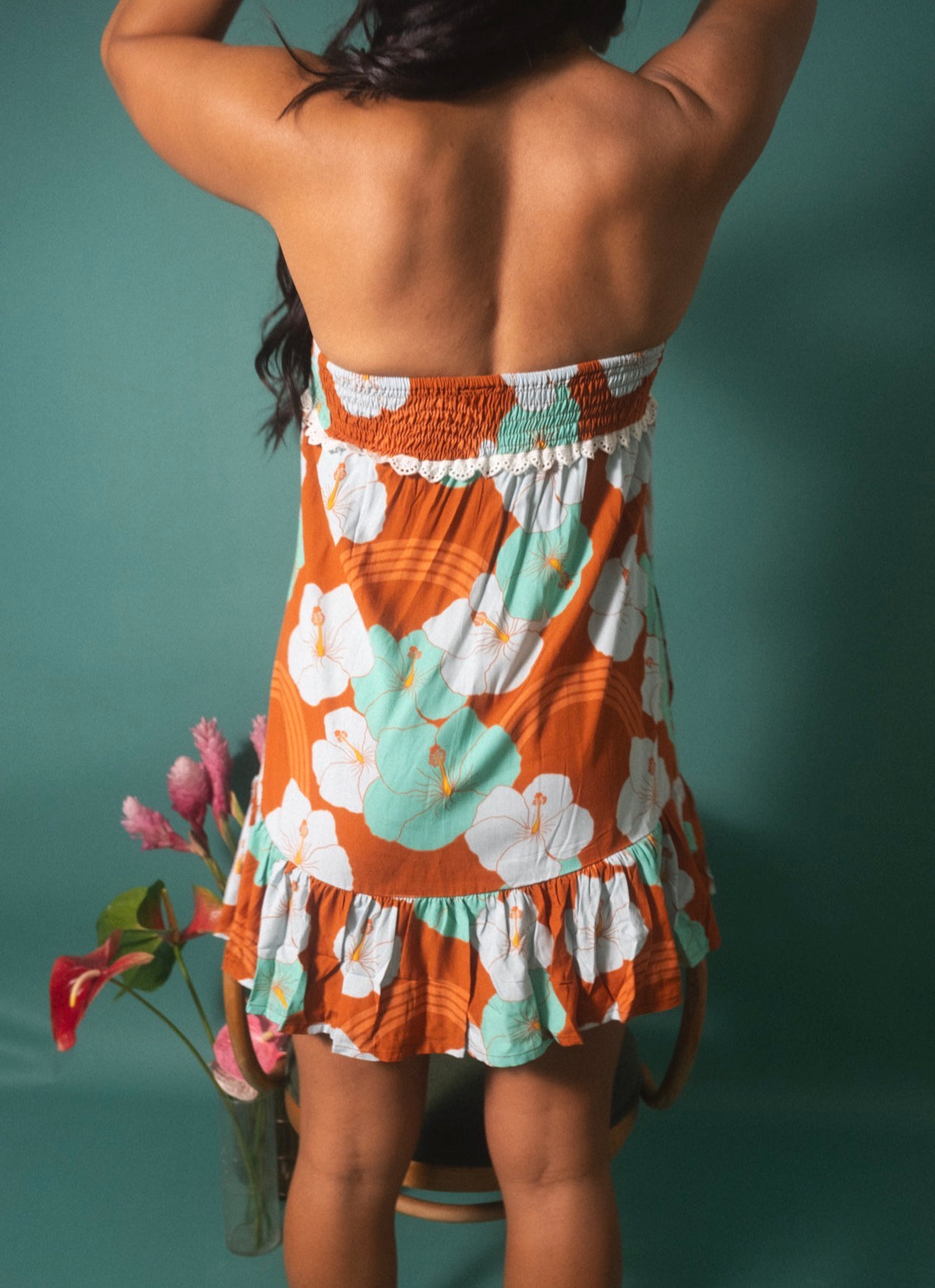 Mahina Dress in Mint Chocolate Hibiscus
