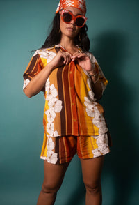 Brook Top in 70's Hibiscus Stripes