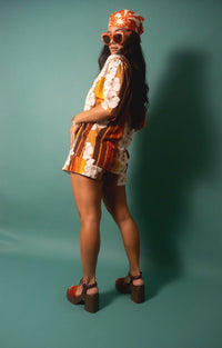 Brook Top in 70's Hibiscus Stripes