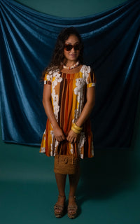Emma Dress in 70's Hibiscus Stripes