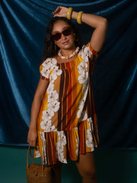 Emma Dress in 70's Hibiscus Stripes