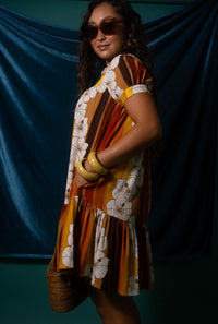 Emma Dress in 70's Hibiscus Stripes