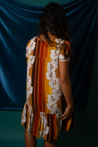 Emma Dress in 70's Hibiscus Stripes