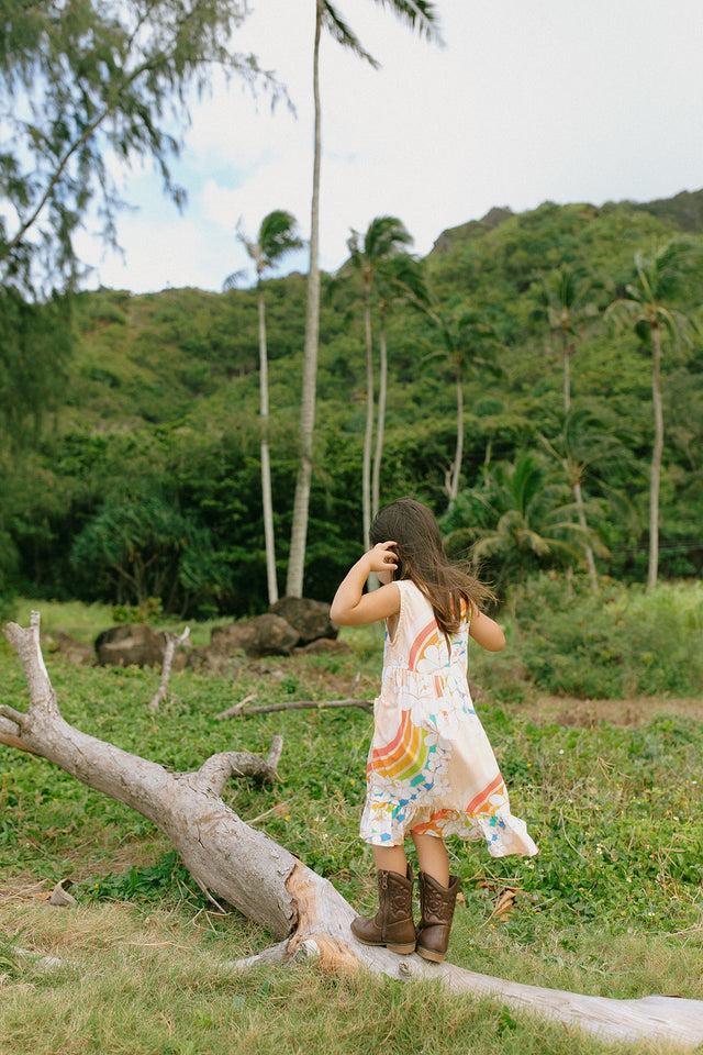 Kaliko Girlʻs Dress in Anuenue Waves