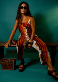 Iolani Jumpsuit in 70's Hibiscus Stripes