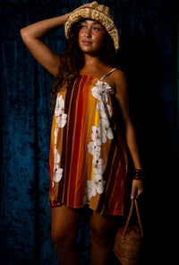 Natasha Dress in 70's Hibiscus Stripes