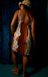 Natasha Dress in 70's Hibiscus Stripes