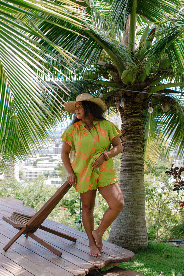 Tai Shorts in Olive and Orange Blooms