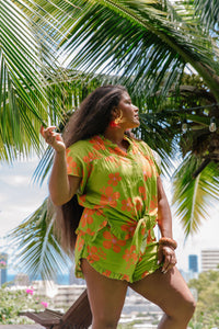 Tai Shorts in Olive and Orange Blooms